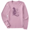Women's Cat Flower Power Long Sleeve Crusher Tee -Clothes Style Shop Womens Cat Flower Power Long Sleeve Crusher Tee 124912 1 lg