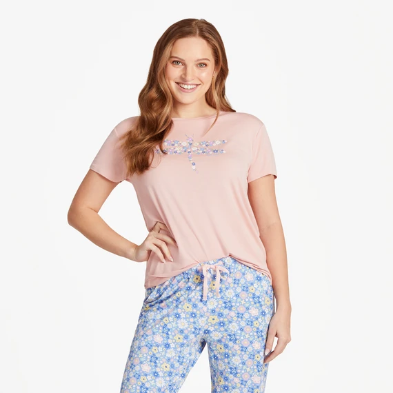 Women's Dragonfly Flowers Lightweight Sleep Tee 3 Women's Dragonfly Flowers Lightweight Sleep Tee