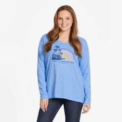 Women's Here Comes The Sun Rainbow Relaxed Fit Long Sleeve Slub Tee