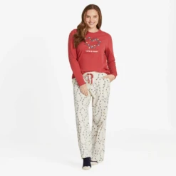 Women's Holiday Lights Heart Long Sleeve Snuggle Up Relaxed Sleep Tee -Clothes Style Shop Womens Holiday Lights Heart Long Sleeve Snuggle Up Relaxed Sleep Tee 99693 4 lg