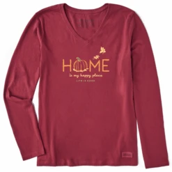 Women's Home Is My Happy Place Fall Long Sleeve Crusher Vee