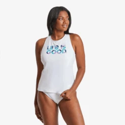 Women's LIG Colorblock Stack High Neck Tankini Swimsuit Top