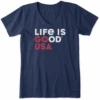 Women's Life Is Good Go USACrusher Vee -Clothes Style Shop Womens Life is Good Go USA Short Sleeve Crusher Vee 88443 1 lg