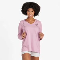 Women's Lotus Icon Long Sleeve Striped Crusher-LITE Hooded Tee