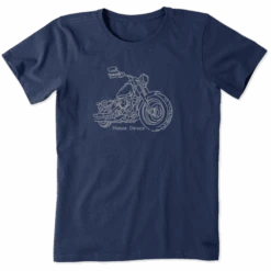 Women's Mobile Device Line Drawing Motorcycle Short Sleeve Tee