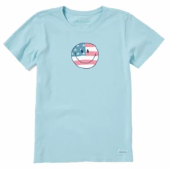 Women's Naive Smiley USA FaceCrusher Tee