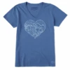 Women's Ocean Wave Heart Short SleeveVee -Clothes Style Shop Womens Ocean Wave Heart Short Sleeve CrusherLITE Vee 101940 1 lg