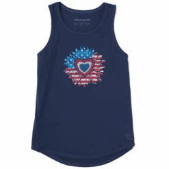 Women's Realaxed USA Sunflower Heart Sleeveless High-Low Crusher Tank