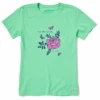 Women's Rose & Butterflies Never Stop Growing Short SleeveTee -Clothes Style Shop Womens Rose Butterflies Never Stop Growing Short Sleeve CrusherLITE Tee 104893 1 lg