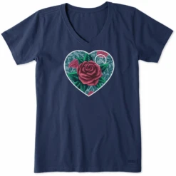 Women's Rose Heart Short Sleeve Vee