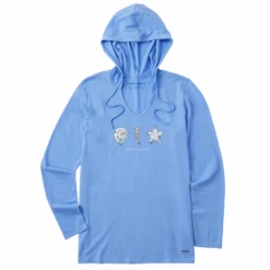 Women's Sea Life And Shells Long Sleeve Crusher-LITE Hooded Tee