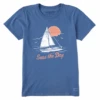 Women's Seas The Day Sailboat Short SleeveTee -Clothes Style Shop Womens Seas The Day Sailboat Short Sleeve CrusherLITE Tee 100012 1 lg