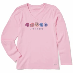 Women's Simple Rainbow Flowers Long Sleeve Crusher Vee