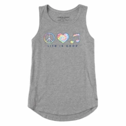Women's Tie Dye Peace Love Music High-Low Crusher Tank
