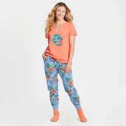 Women's Tropical Hibiscus Pattern Snuggle Up Sleep Jogger -Clothes Style Shop Womens Tropical Hibiscus Pattern Snuggle Up Sleep Jogger 77655 2 lg