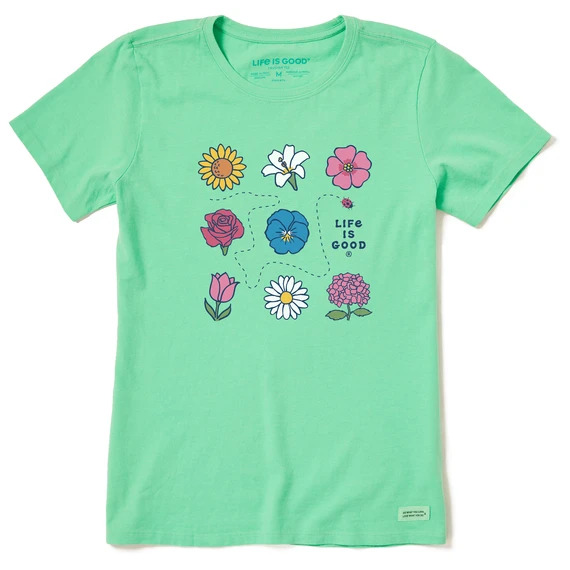 Women's Vintage Flowers & Ladybug Grid Short SleeveTee