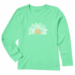 Women's Watercolor Daisy Long Sleeve Crusher Vee
