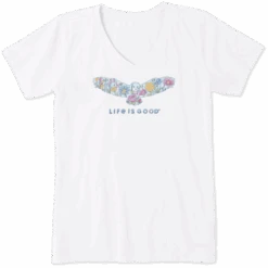 Women's Watercolor Flower Owl Short Sleeve Vee